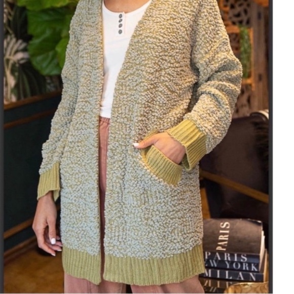 POL long cardigan Olive Green popcorn long sleeve with front pockets NWT - Picture 8 of 10